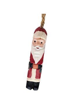 Hand Painted Wooden Santa Ornament Candy Cane Shaped Rustic Christmas Decoration